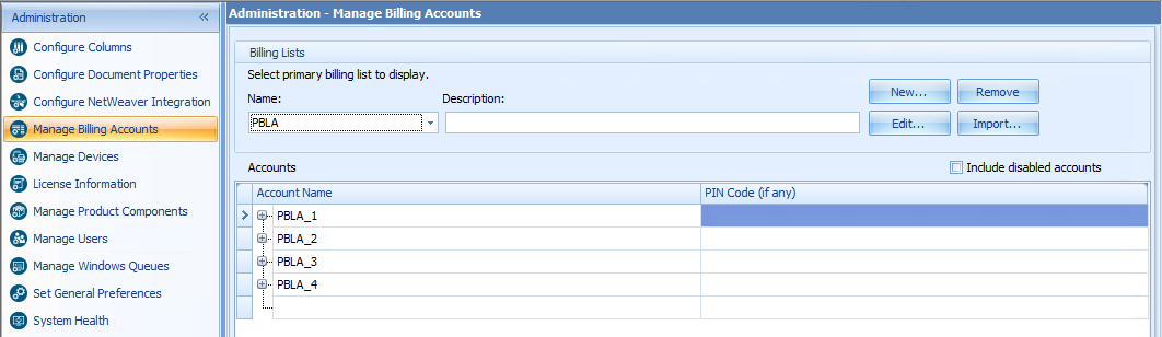 Administration - Manage Billing Accounts