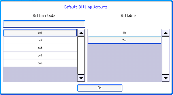 Default billing accounts Equitrac