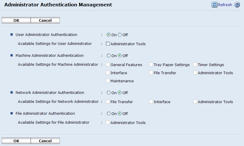 Turn on User Administrator Authentication