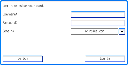 User name/password login screen