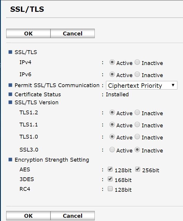 TLS Settings - Select Available Functions.