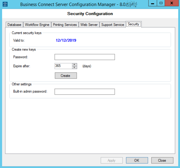 Business Connect Server Configuration Manager - Security
