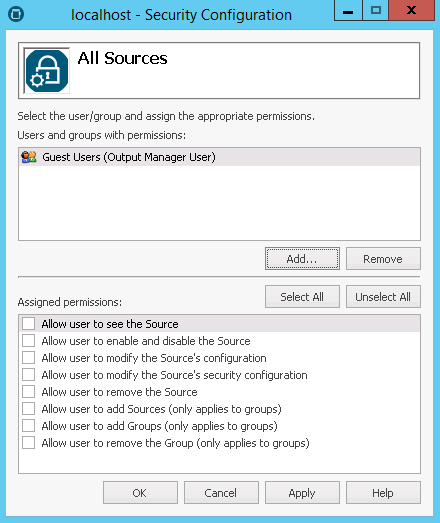 Security Configuration dialog box