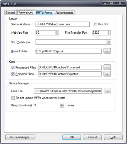 Sample component settings for IIS