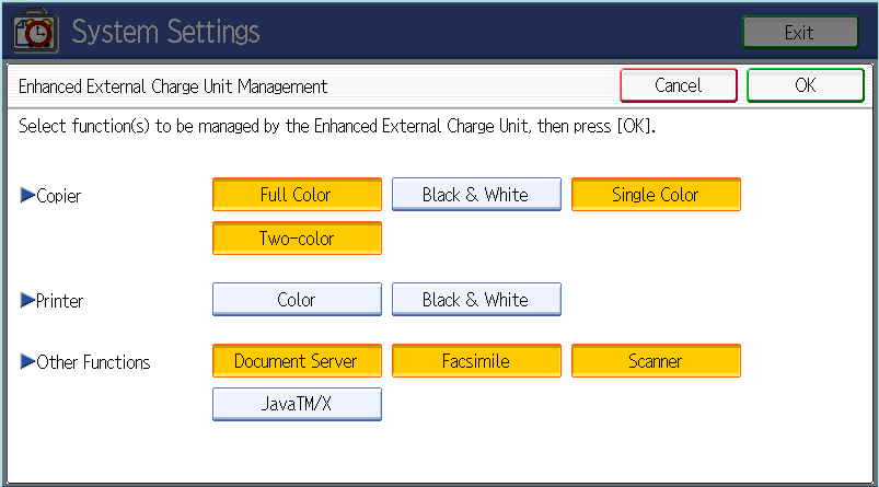 Enhanced External Charge Unit Management screen