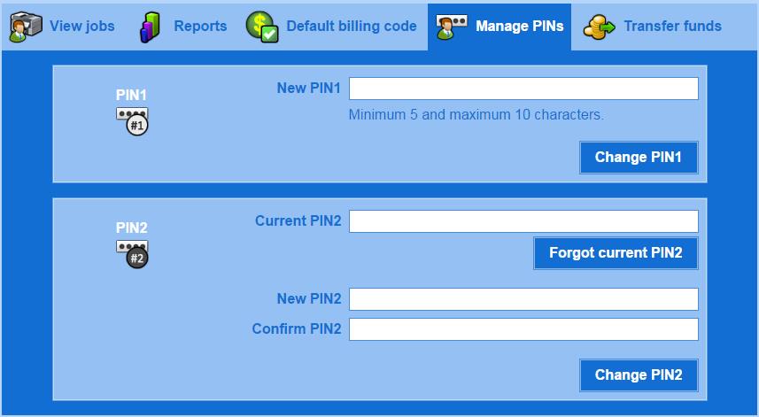 Manage PINs page.