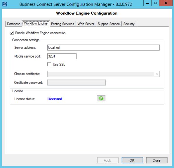 Business Connect Sercer Configuration Manager - Workflow Engine