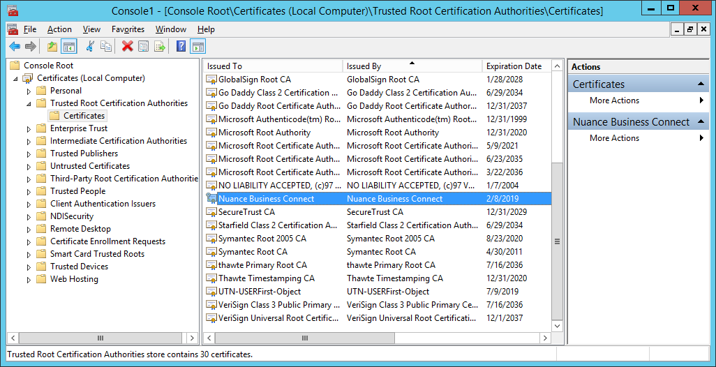 Microsoft Management Console - trusted certificates