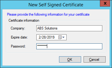 Business Connect Configuration Manager - New Self Signed Certificate