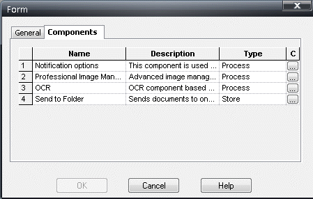 Component list in the form settings