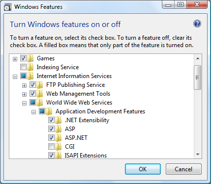 ASP.NET option in Windows Features