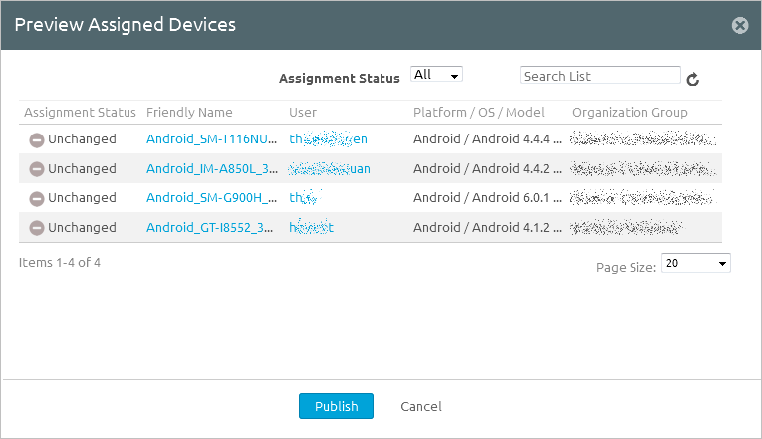 AirWatch assigned devices