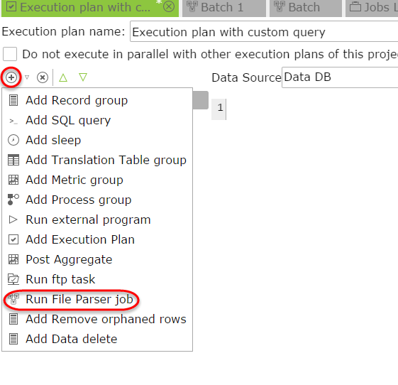 Execution plan, Run File Parser Job