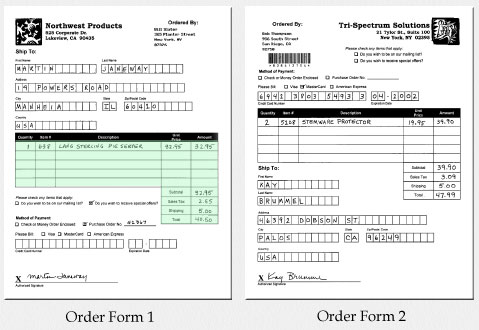 Two different types of order forms.