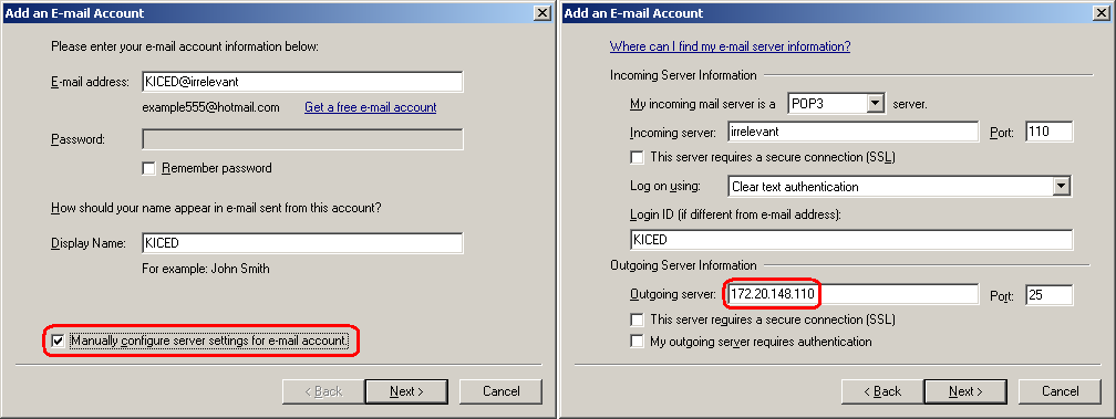 Windows Live Mail configuration example