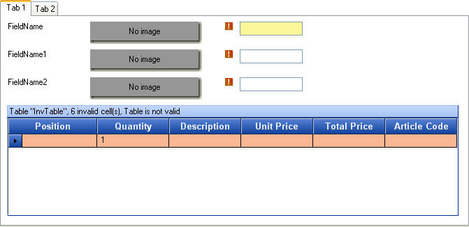 An image showing the validation form with all elements anchored to the top and left.