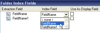 An image showing folder index field selection list.