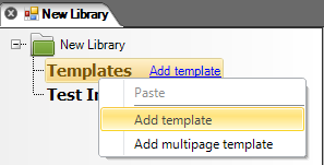 Adding template by right-clicking on Templates under Library