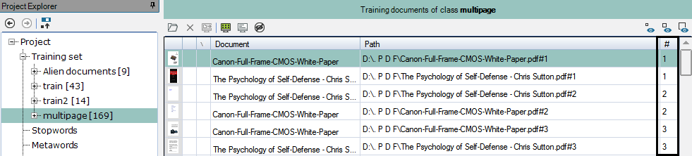 Documents listed with page numbers