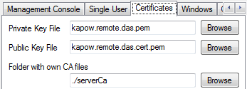 Certificates tab of the Options dialog box