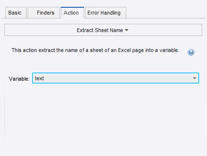 The Action Tab of the Extract Sheet Name Step