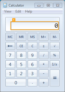 Selected area in the Calculator