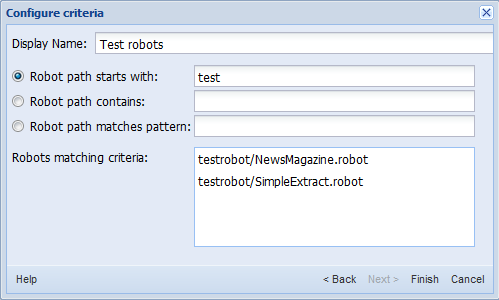 Adding Robots, Configure criteria